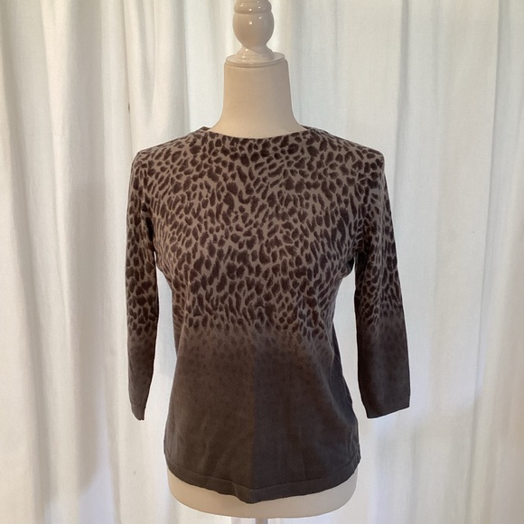 Talbots Gray Animal Print Merino Wool Pullover - Picture 3 of 7